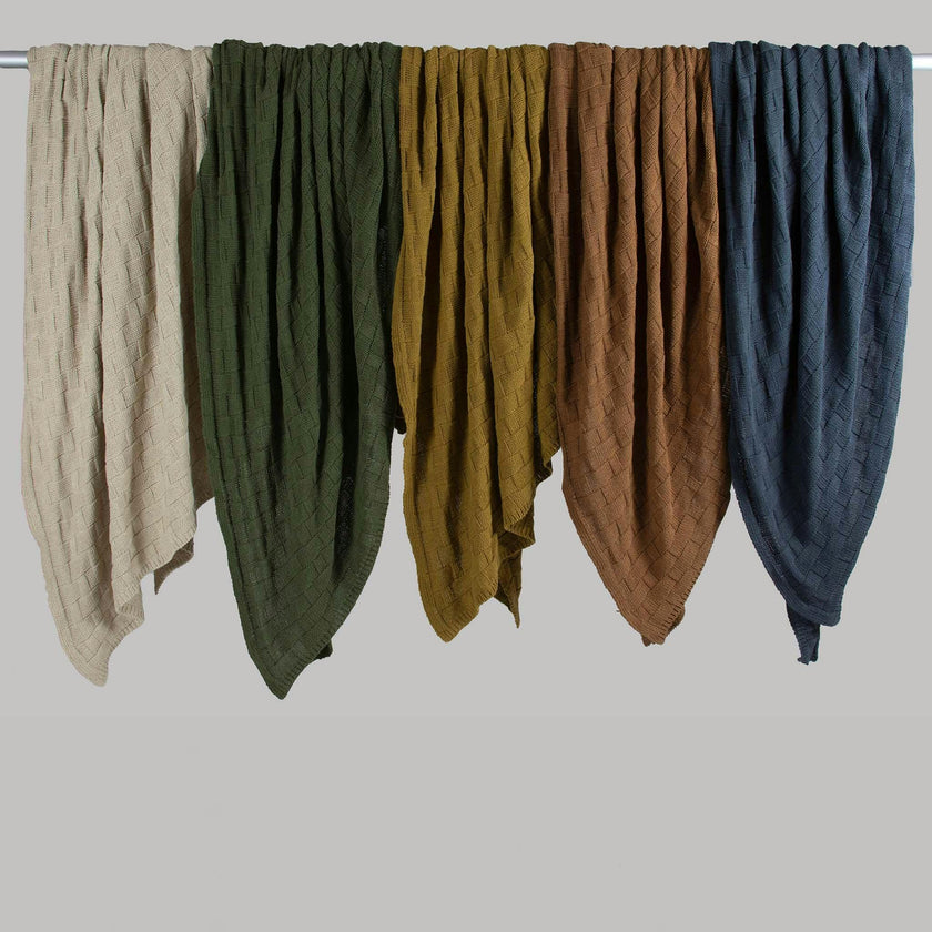 Textured Sustainable Knit Throw Blanket - Basketweave