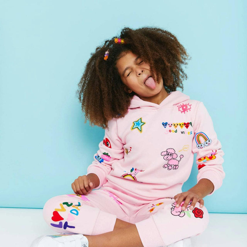 Doodle Art Patch Sweatshirt And Pant Set