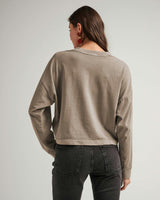 Womens Relaxed Crop Long Sleeve Tee - Pigment Dye Jersey - Warm Grey