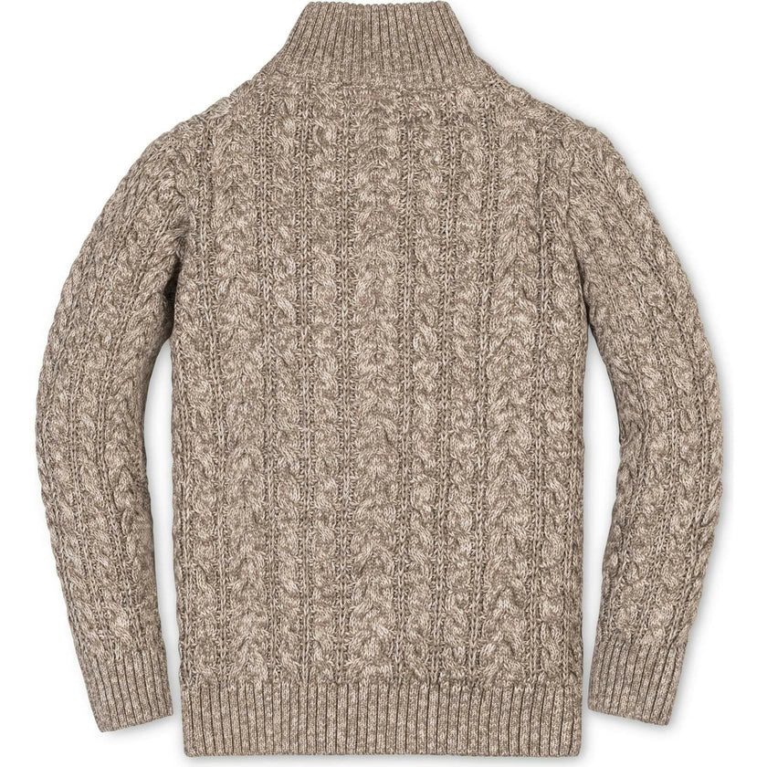 Organic Long Sleeve Half Zip Cable Pullover Sweater, Brown