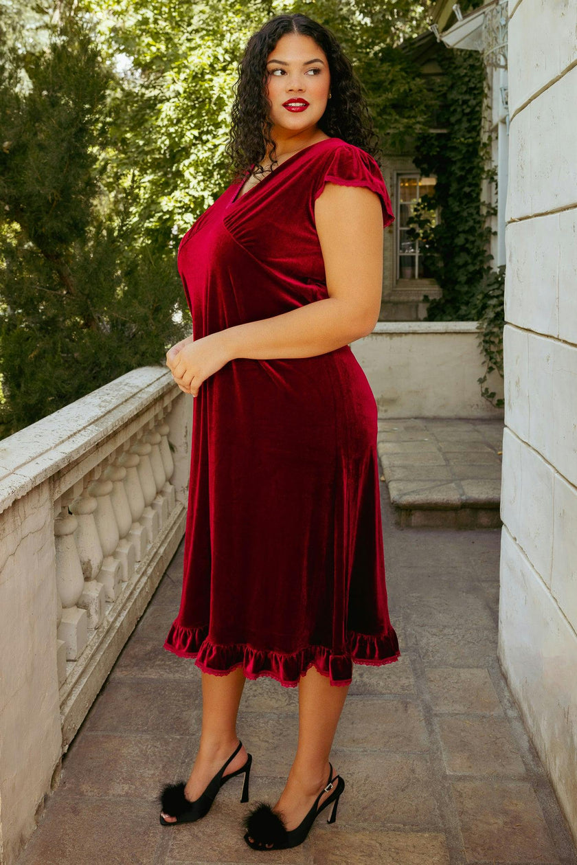 Livia Dress in Burgundy Velvet