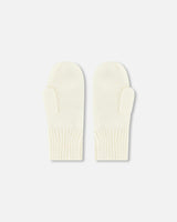 Ribbed Knit Mittens Off White