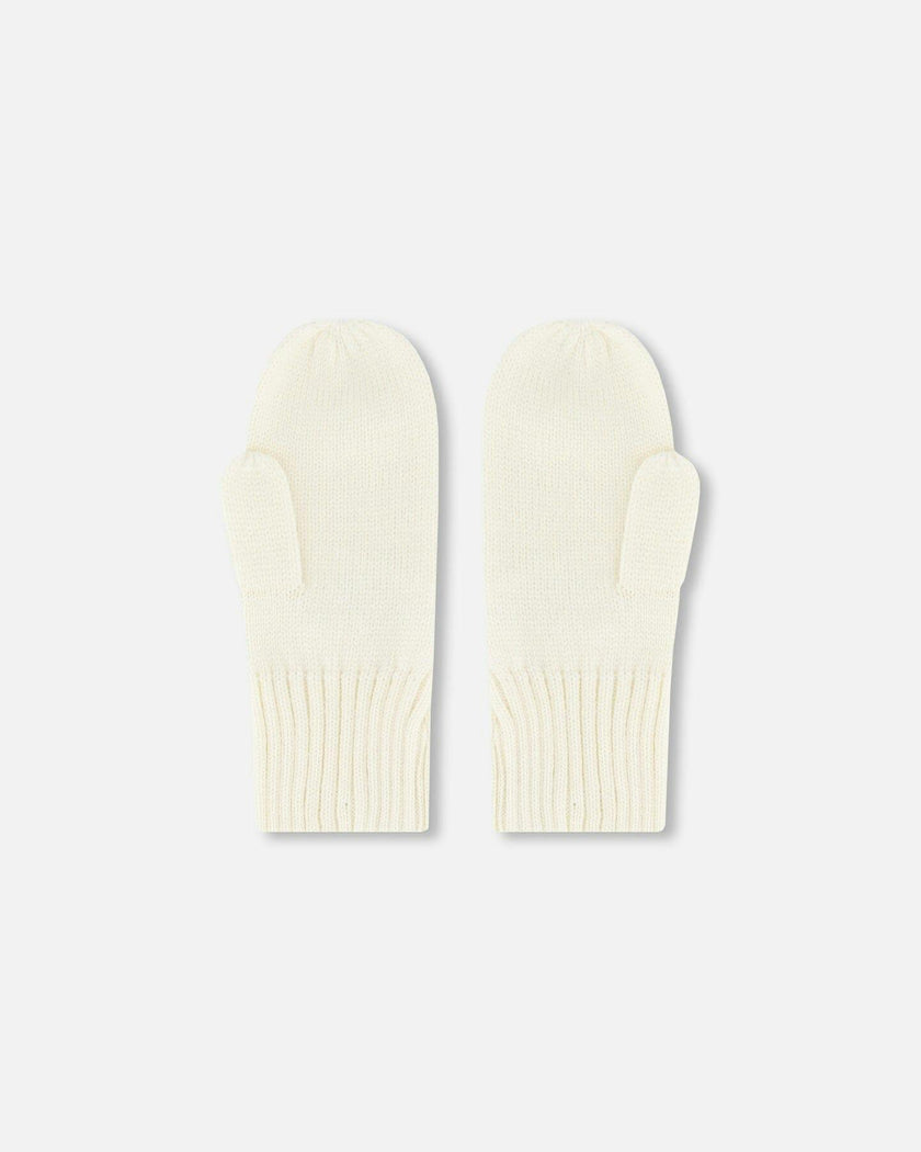 Ribbed Knit Mittens Off White