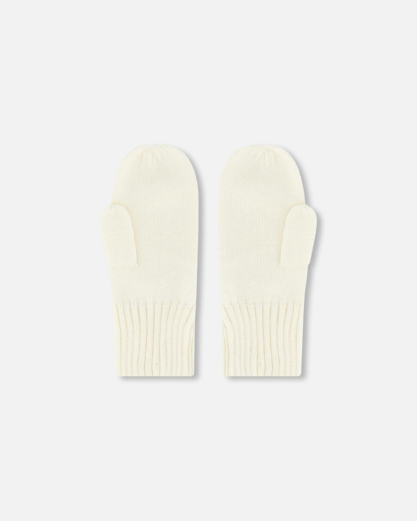 Ribbed Knit Mittens Off White