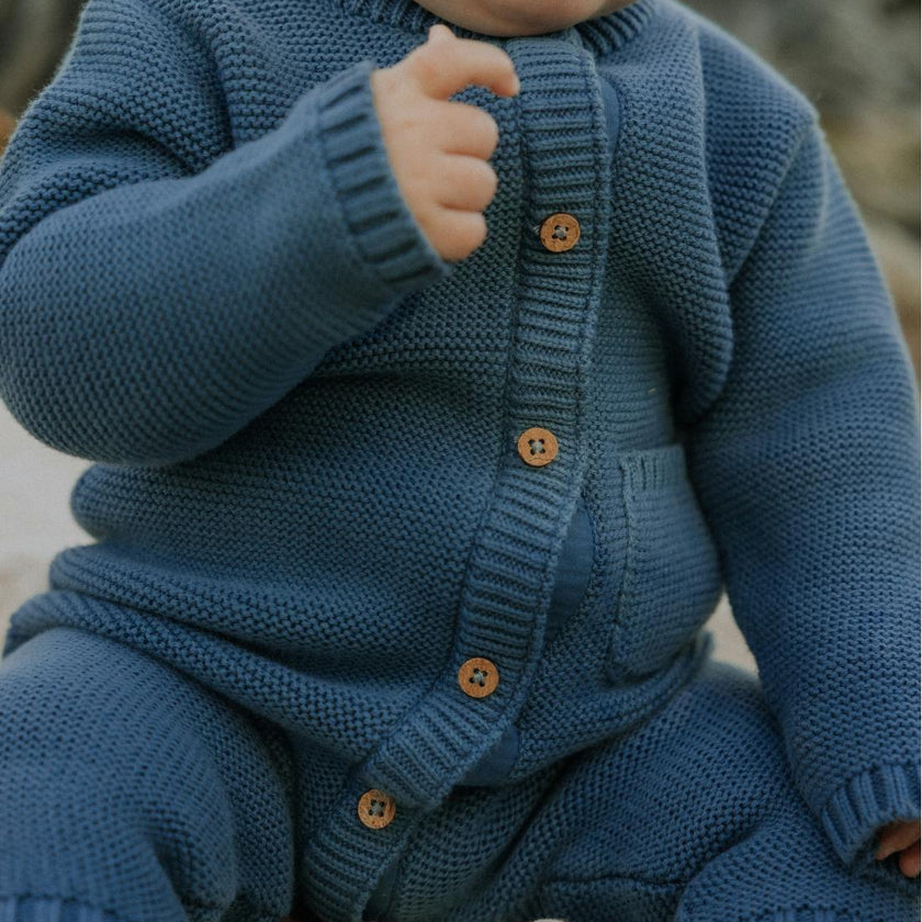 River Garter Stitch Romper in Bluestone