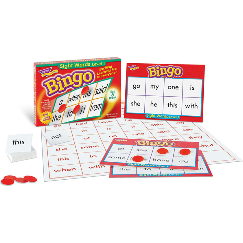 Sight Words Bingo - Language Building Skill Game for Home or Classroom