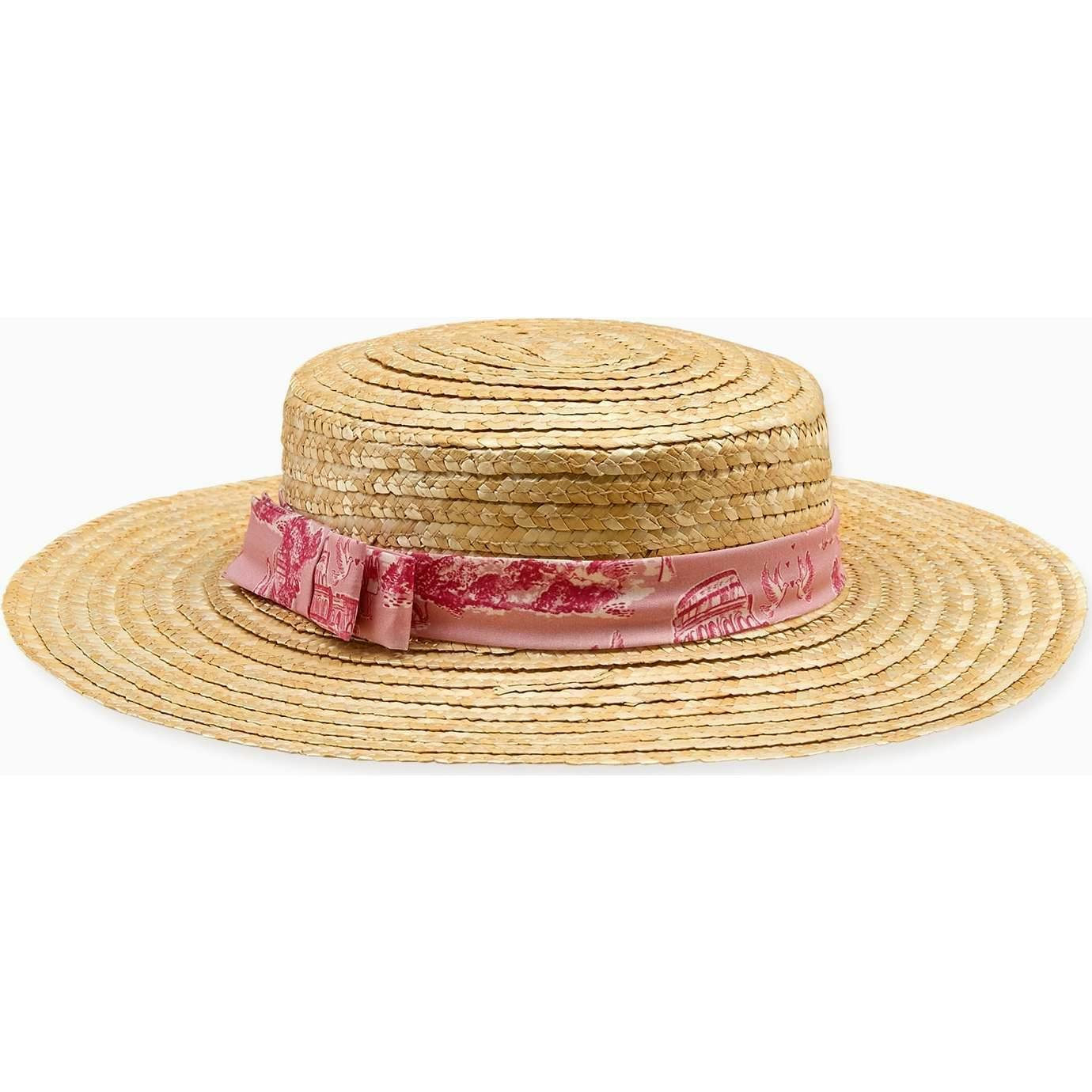 Nicky Hilton x La Coqueta Pink Toile de Jouy Portia Girl Straw Hat