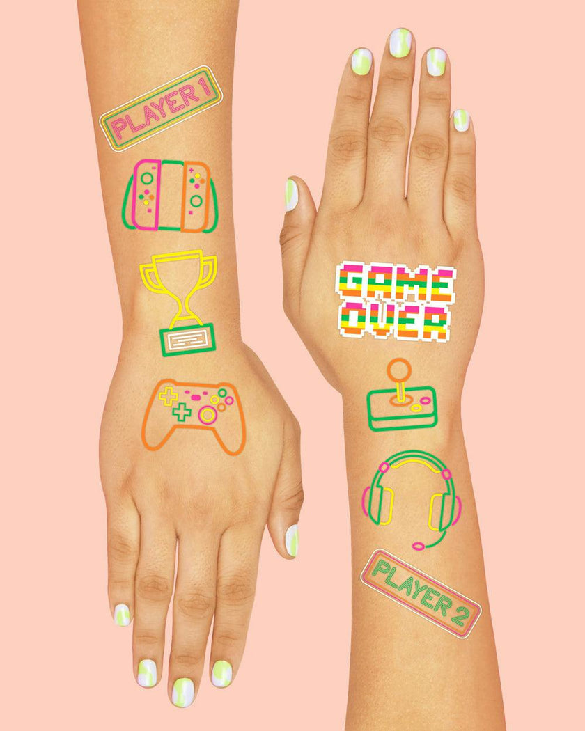 Game On Neon Tattoos - 60 temporary tattoos