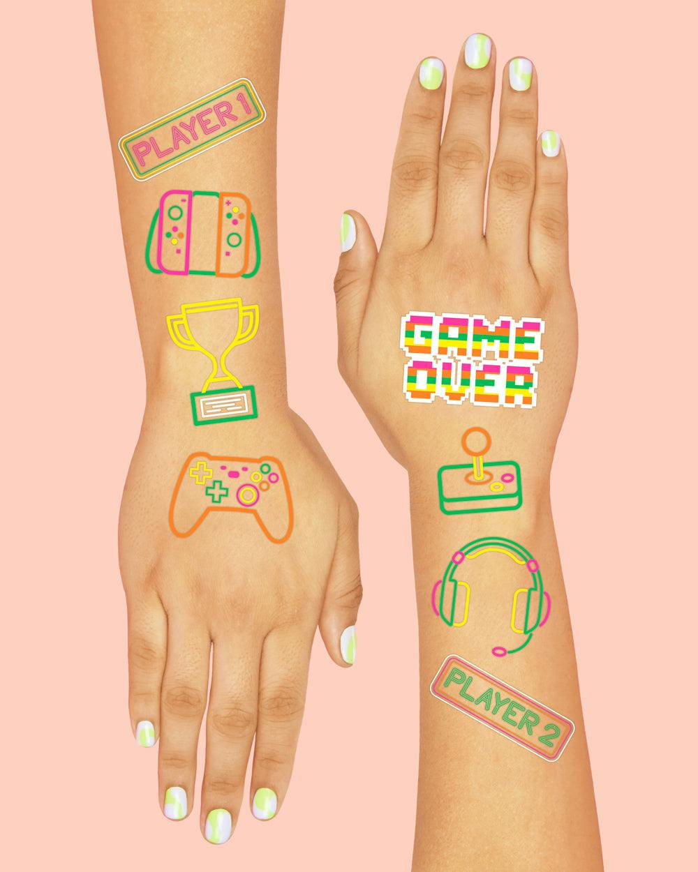 Game On Neon Tattoos - 60 temporary tattoos