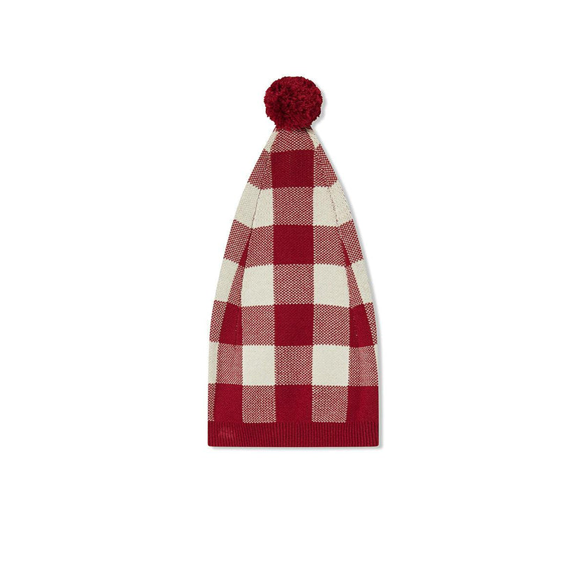 Red Gingham Knit Long Stocking Cap