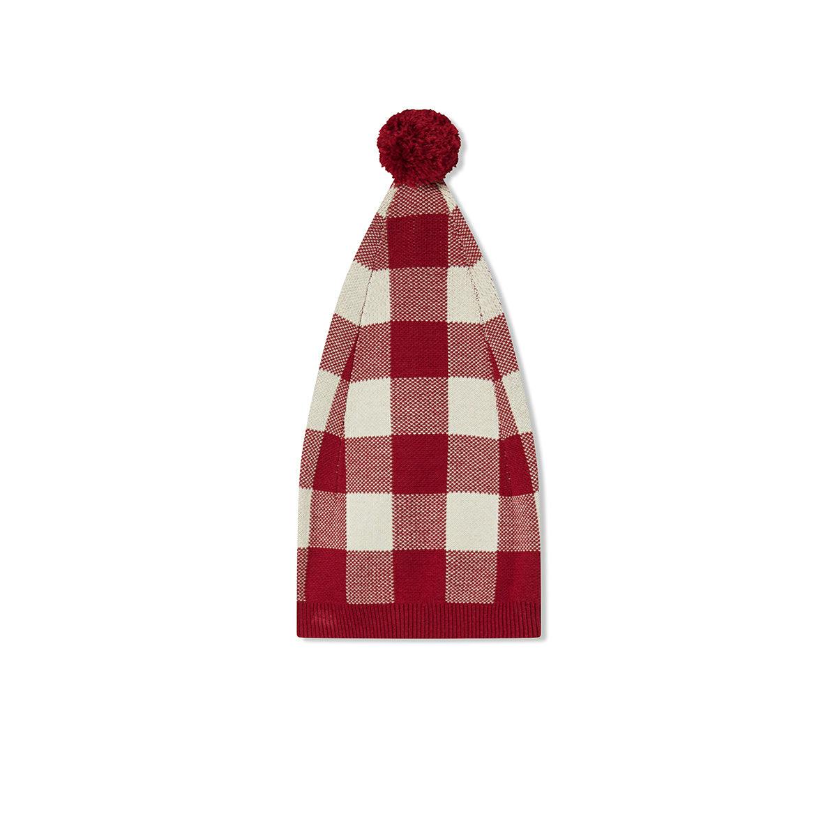Red Gingham Knit Long Stocking Cap