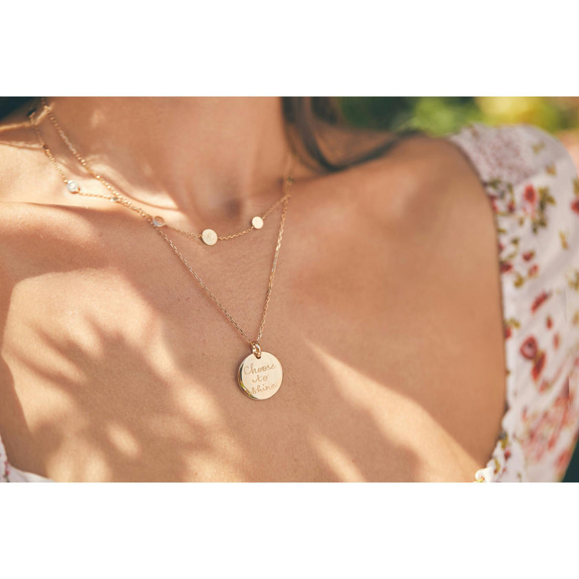 Personalized Signature Disc Necklace, 14k Gold Plated
