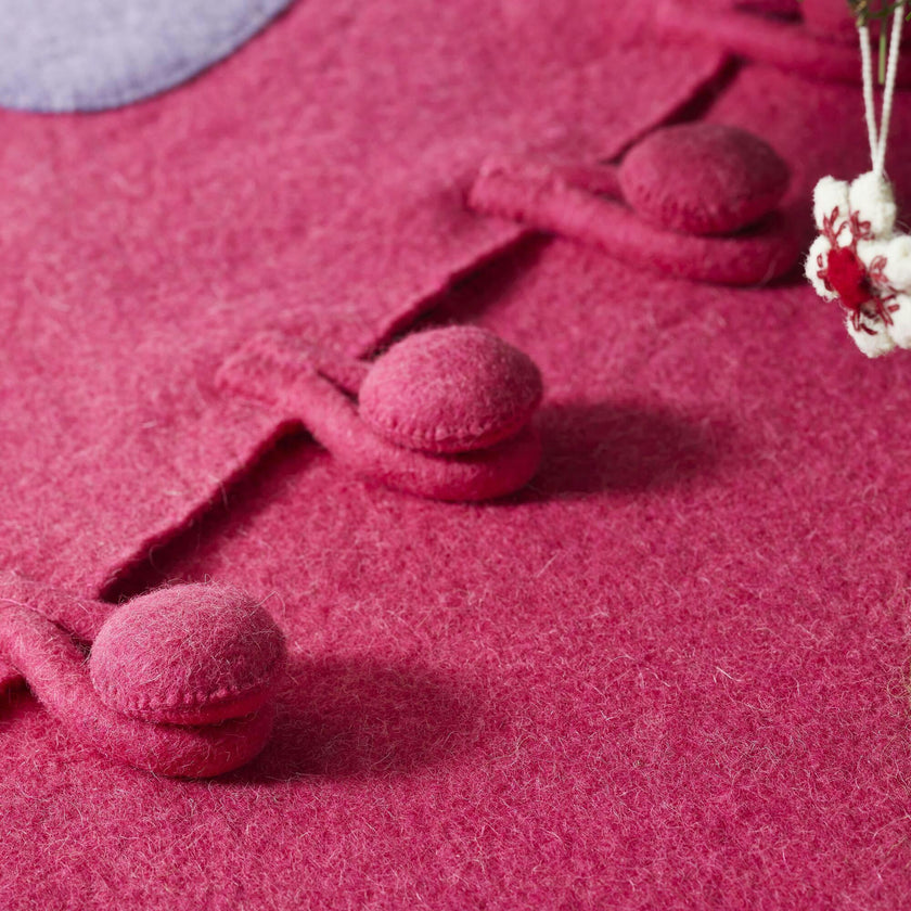 Handmade Retro Flowers Pink Christmas Tree Skirt Felt 60"