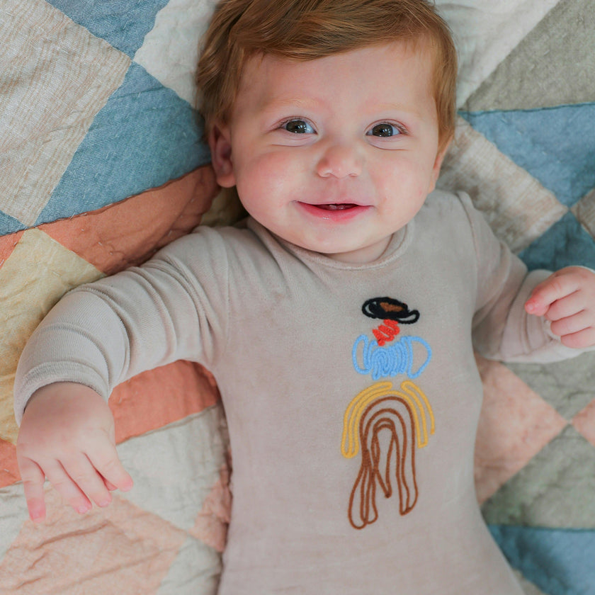 Cowboy Embroidered Onesie Beige