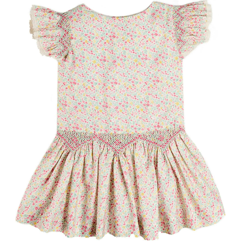 Adelaide Floral Smocked Cap Sleeve Drop Waist Dress in Pink (4-12yrs)