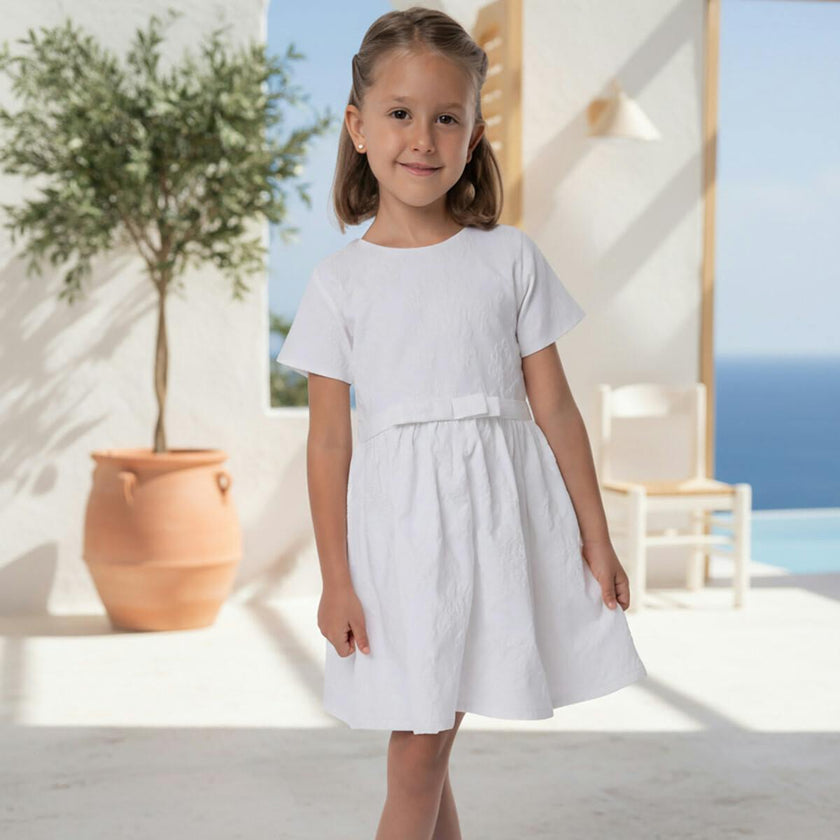 Eryna Girl Dress Short Sleeve, White Grape Embroidery