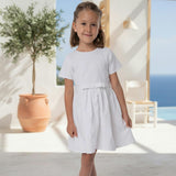 Eryna Girl Dress Short Sleeve, White Grape Embroidery