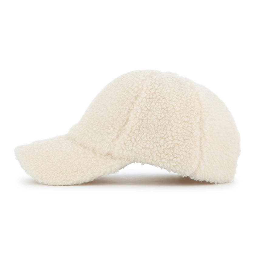 Cream Shearling Logo Cap