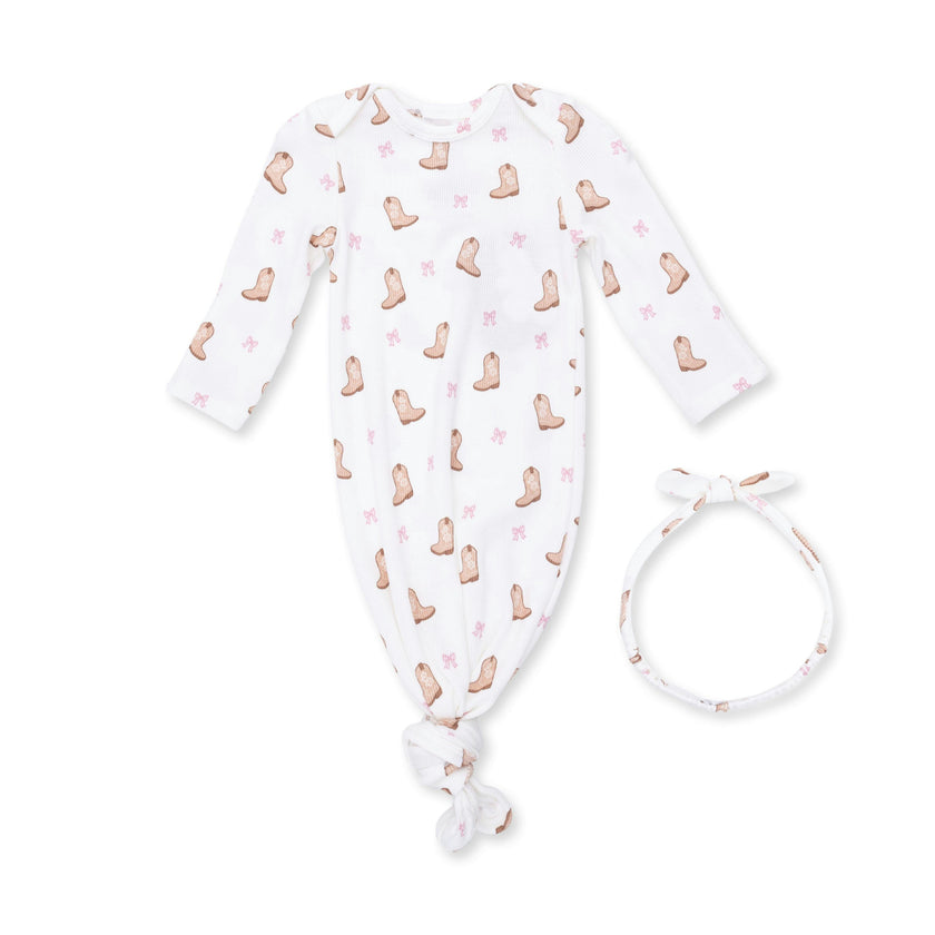 Mini Cowgirl Boots - Knotted Gown and Knot Headband
