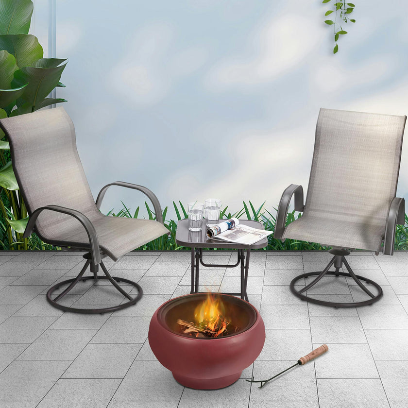 Outdoor 21" Wood Burning Fire Pit with Grill Grate and Faux Concrete Base