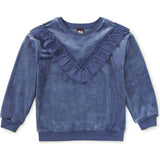 Velour Ruffle Tunic Top, Blue