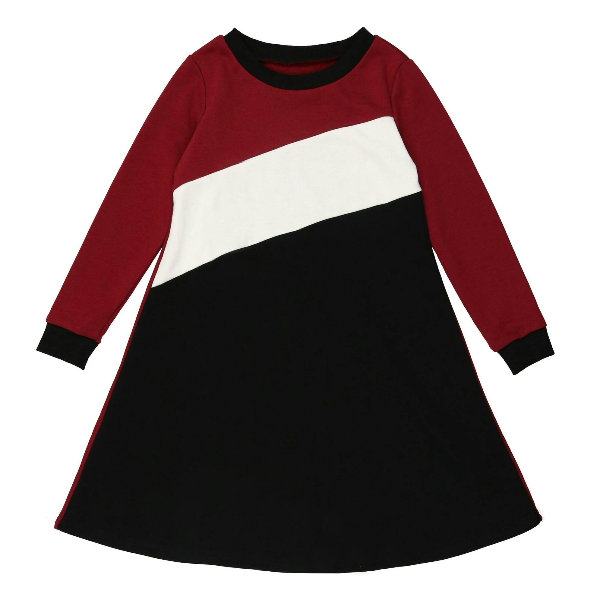Tricolor French Terry Long Sleeve Dress