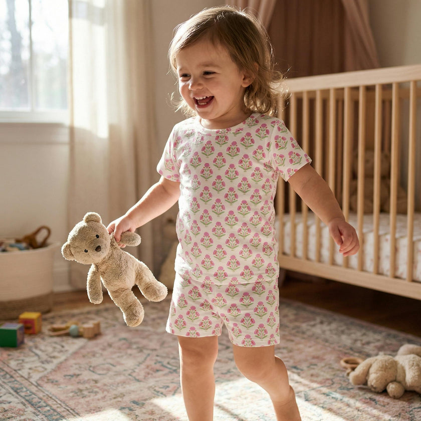 Pink Posy Short Sleeve & Shorts Bamboo Toddler Pajama Set