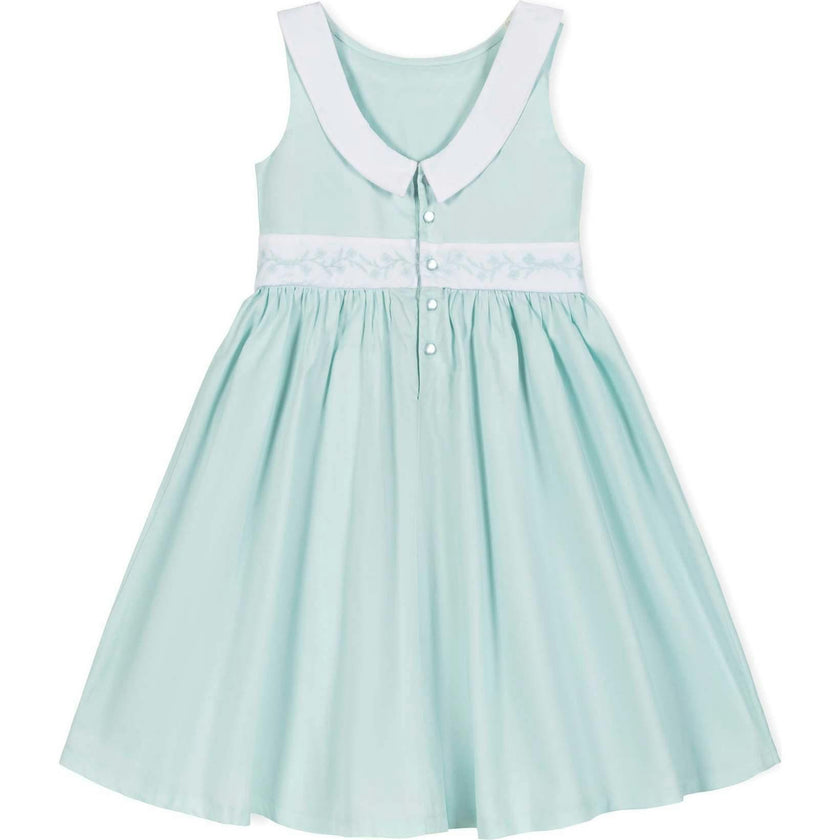 Organic Round Collar Sateen Party Dress with Embroidered Sash