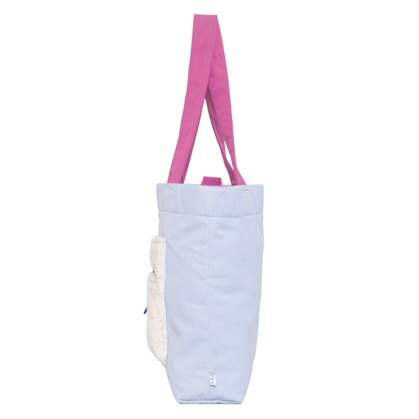 Color Block Tote – Corduroy & Sherpa Bag with Double Pockets + Cozy Coin Purse, BlueBell