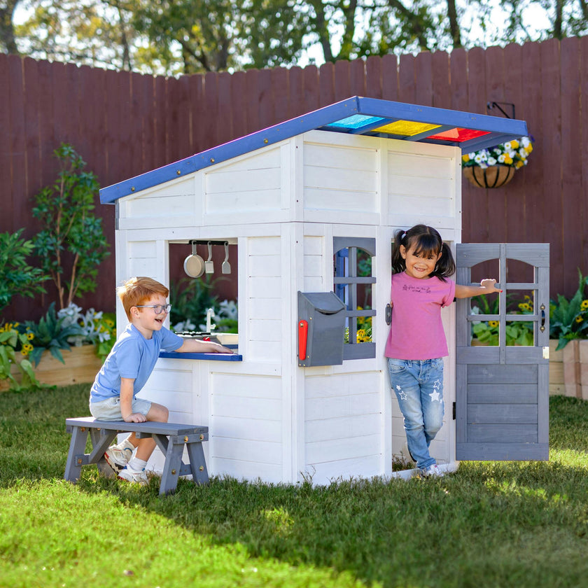 Teamson Kids Rainbow Shade Wooden Playhouse with Kitchen