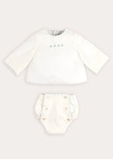 Whale Embroidered Scallop Edge Two Piece Set in Blue (1-6mths)