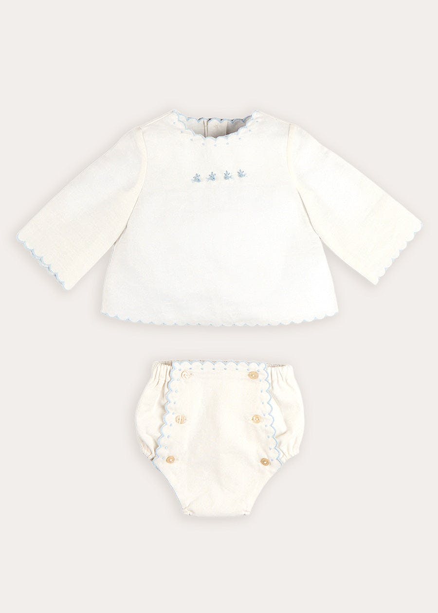 Whale Embroidered Scallop Edge Two Piece Set in Blue (1-6mths)