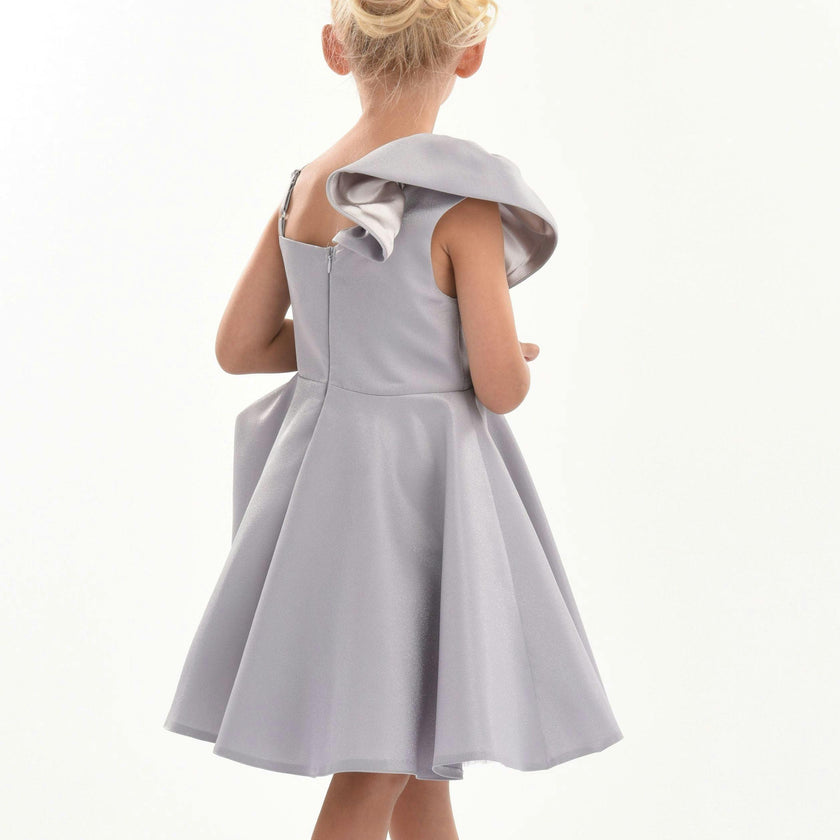 Silver Riviera Off Shoulder Ruffle Dress