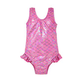 UPF 50+ Delaney Hip Ruffle Swimsuit - Shiny Pink Scales