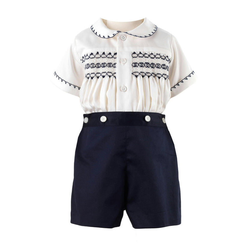 Peter Pan Collar Smocked Shirt And Short Set