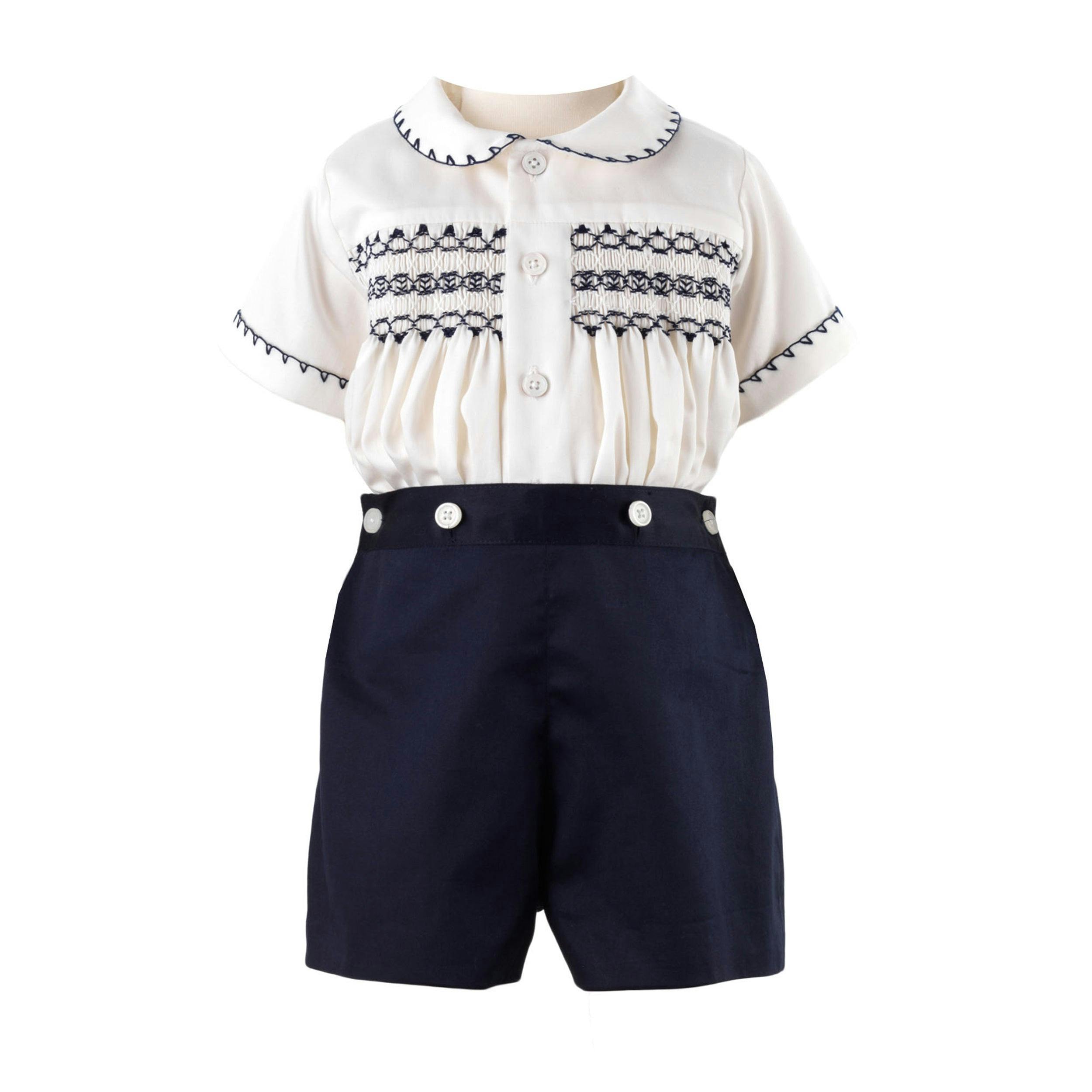 Peter Pan Collar Smocked Shirt And Short Set