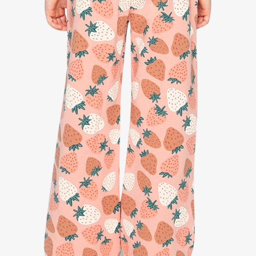 Wide Leg Sweatpants Pink Strawberry Print