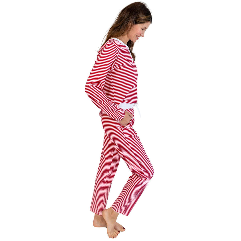 Women's Red Stripe Jersey Long PJ Set - Organic Stretch Cotton