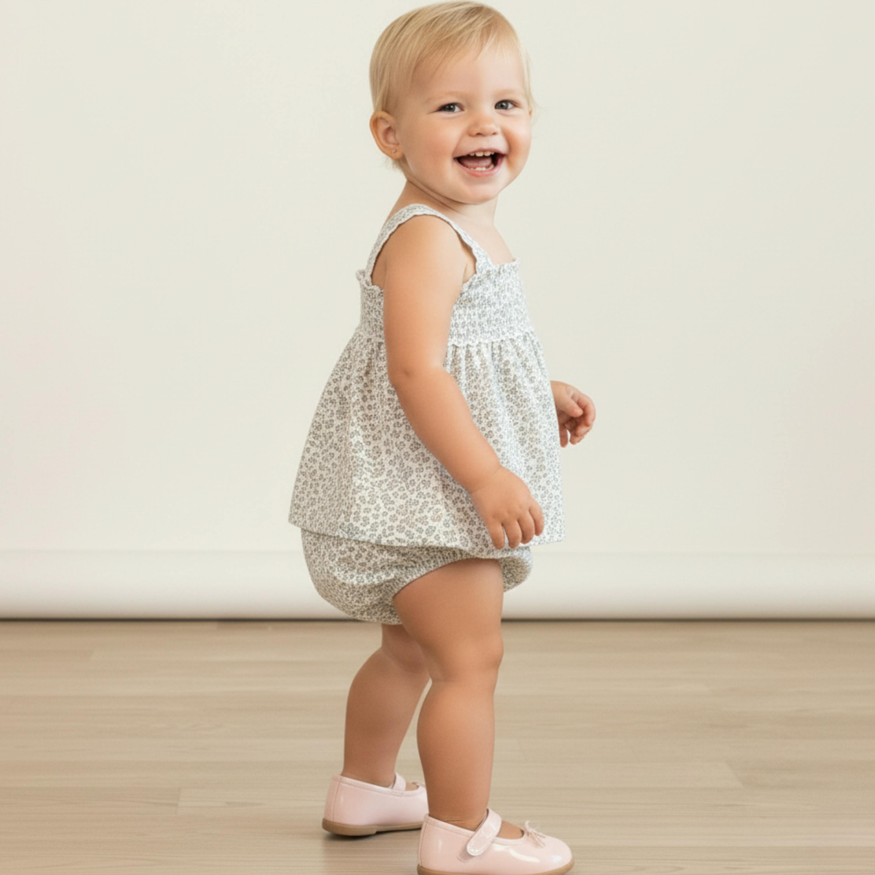 Organic Scalloped Top & Bloomers Set - Tulle Floral