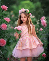 Rosy Bloom Off-Shoulder Sequin Birthday Dress for Girls