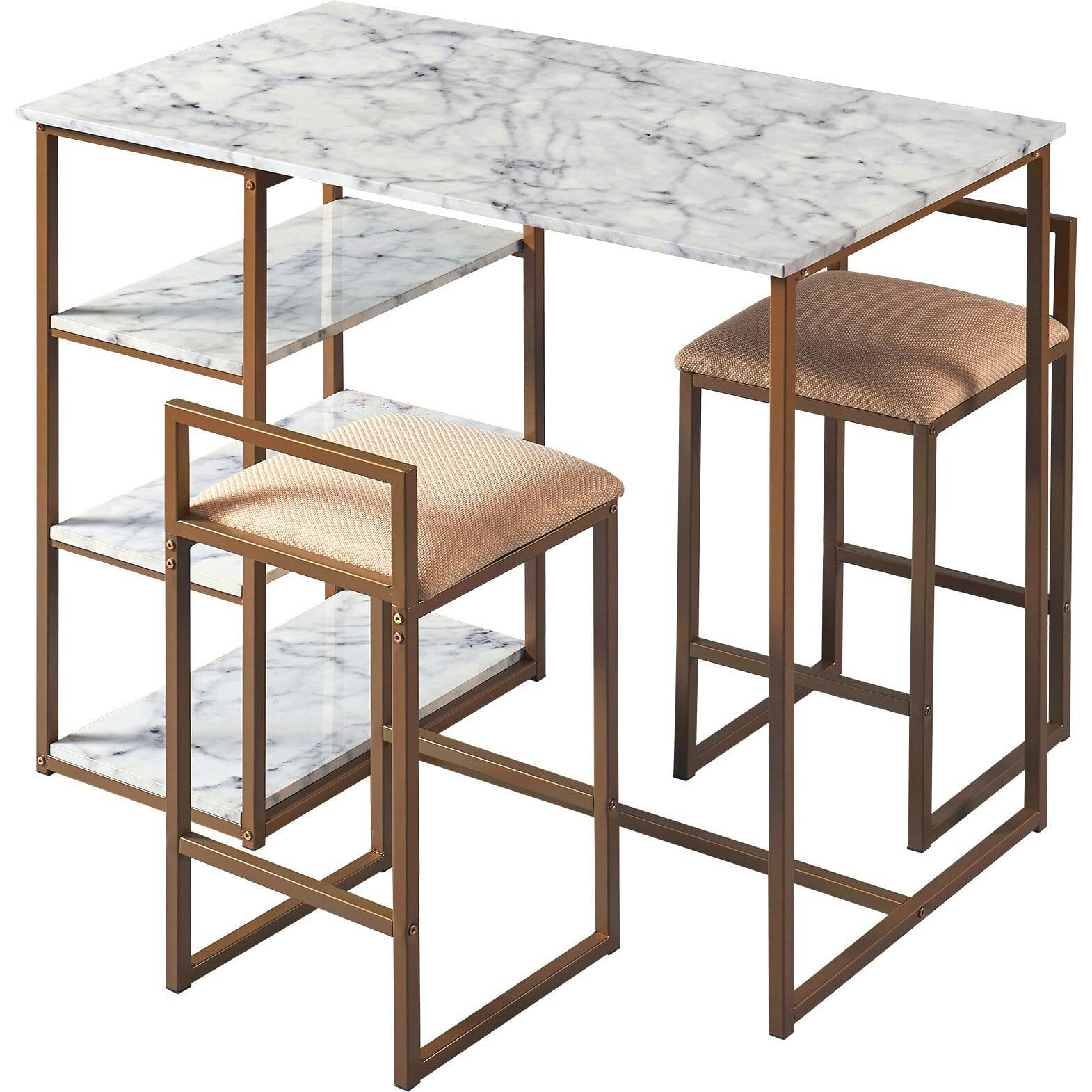 Marmo Breakfast Table Dining Set with Faux Marble Top