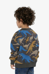 Fleece Sweatshirt Grey Dinosaur Print