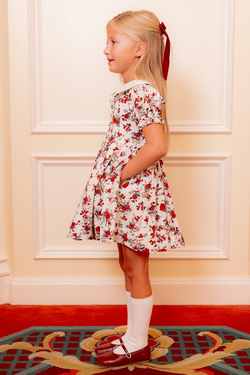 Mini Aveline Dress in Red & Green Rustic Floral