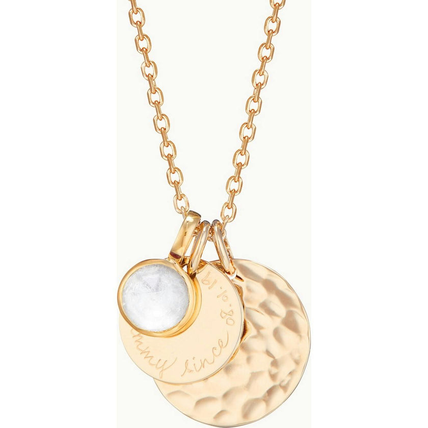 Personalized Hammered Double Disc & Birthstone Necklace