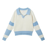 Tween Girls Slouchy Rugby Sweater | Beige & Blue