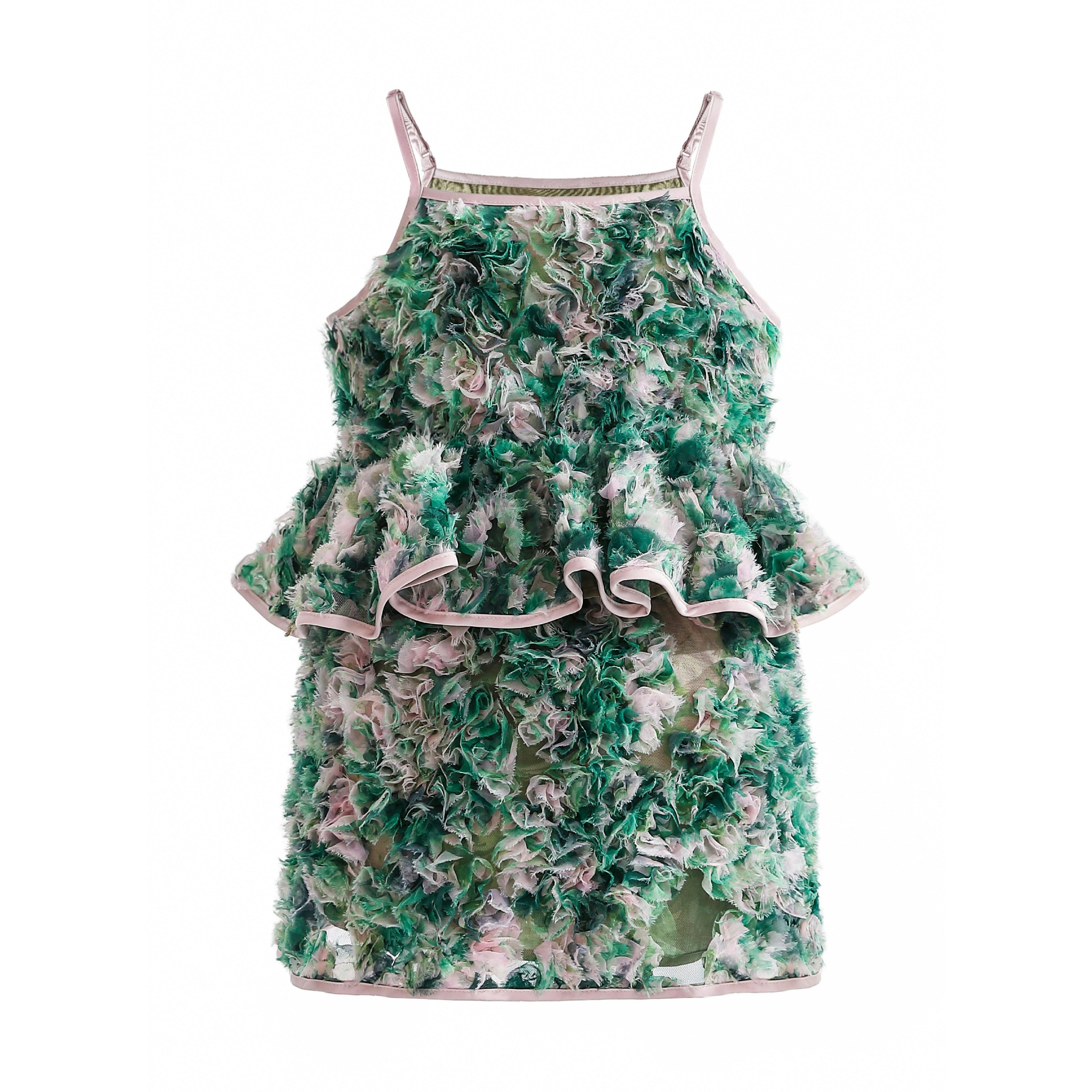 Green Zinnia Textured Skirt Set