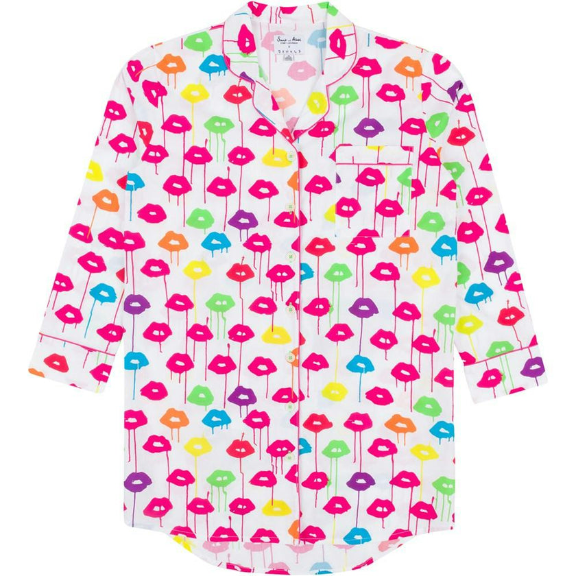 Women's Drawbertson Drippy Lips Night Shirt - Organic Cotton Poplin