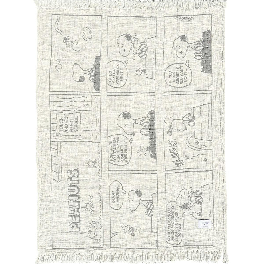 Blanket PEANUTS FLIGHT SCHOOL Comic Strip Cotton Black / White 4.25 x 6.5ft