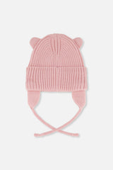 Baby Knit Hat With Strings Pale Dusty Pink