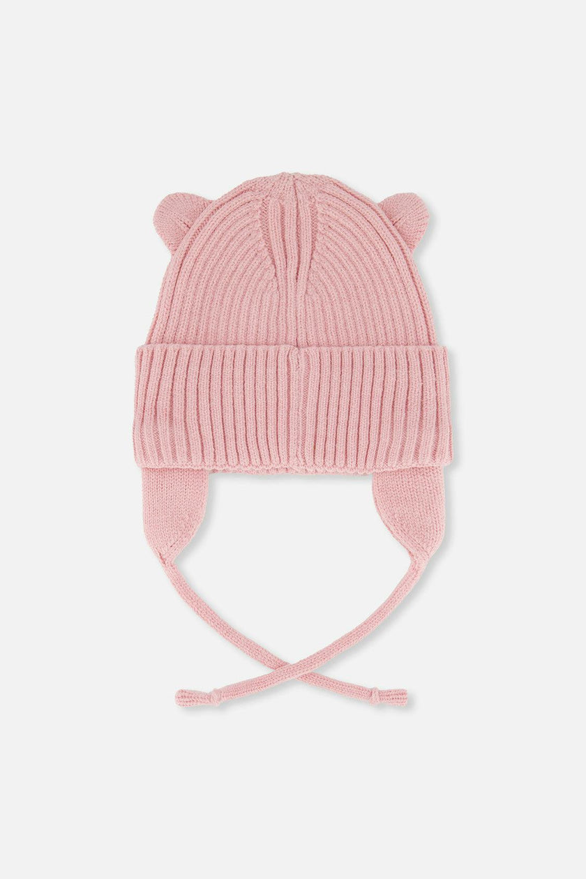 Baby Knit Hat With Strings Pale Dusty Pink